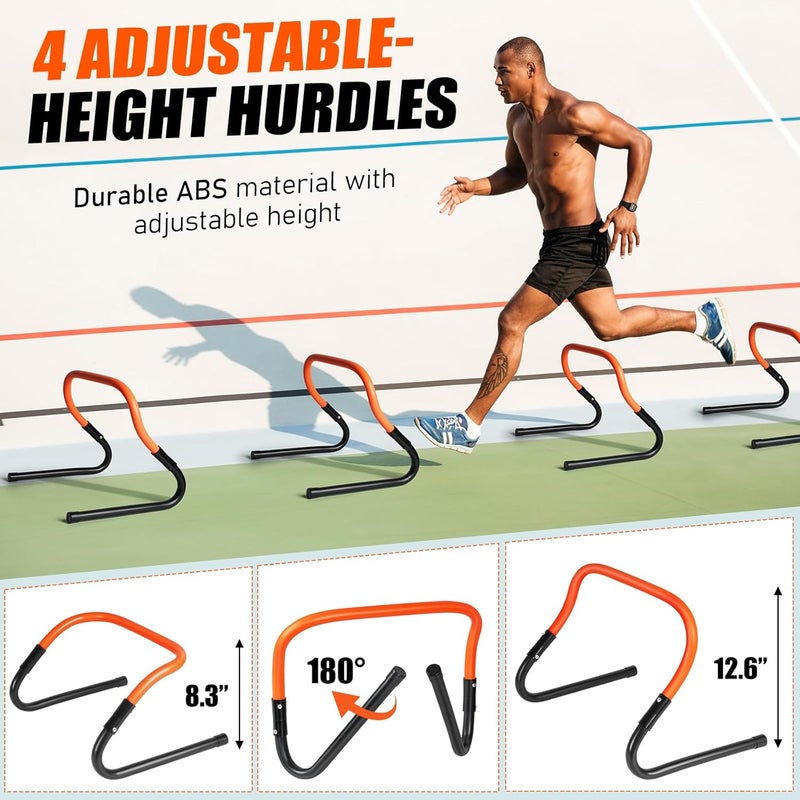 BORNEW Agility Speed Training Equipment Set, Football Practise Set with 20ft Agility Ladder, 12 Cones, 4 Adjustable Hurdles, Jump Rope, Parachute, for Basketball, Soccer, Football, Kids, Youth, Adults - Image 4